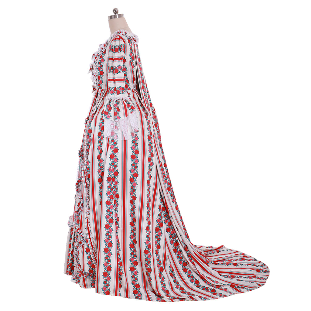 Medieval Renaissance Gothic Rococo Gown Inspired Long Length Prom Gown LARP Ren Faire Adults' Gown Shakespeare Gentlewoman Lace print Women's Halloween Carnival Party Evening Dress Valentine's DayParty Masquerade Adults' Dress All