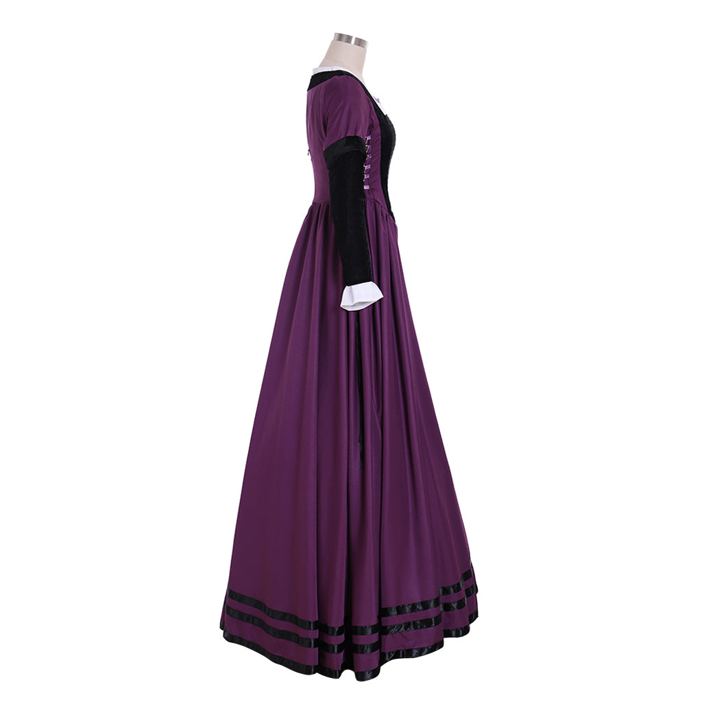 Medieval Renaissance Women's Purple and Black Cosplay Dress with Square Neck, Long Sleeves, Contrast Bodice Gothic Ladies Halloween Party Outerwear