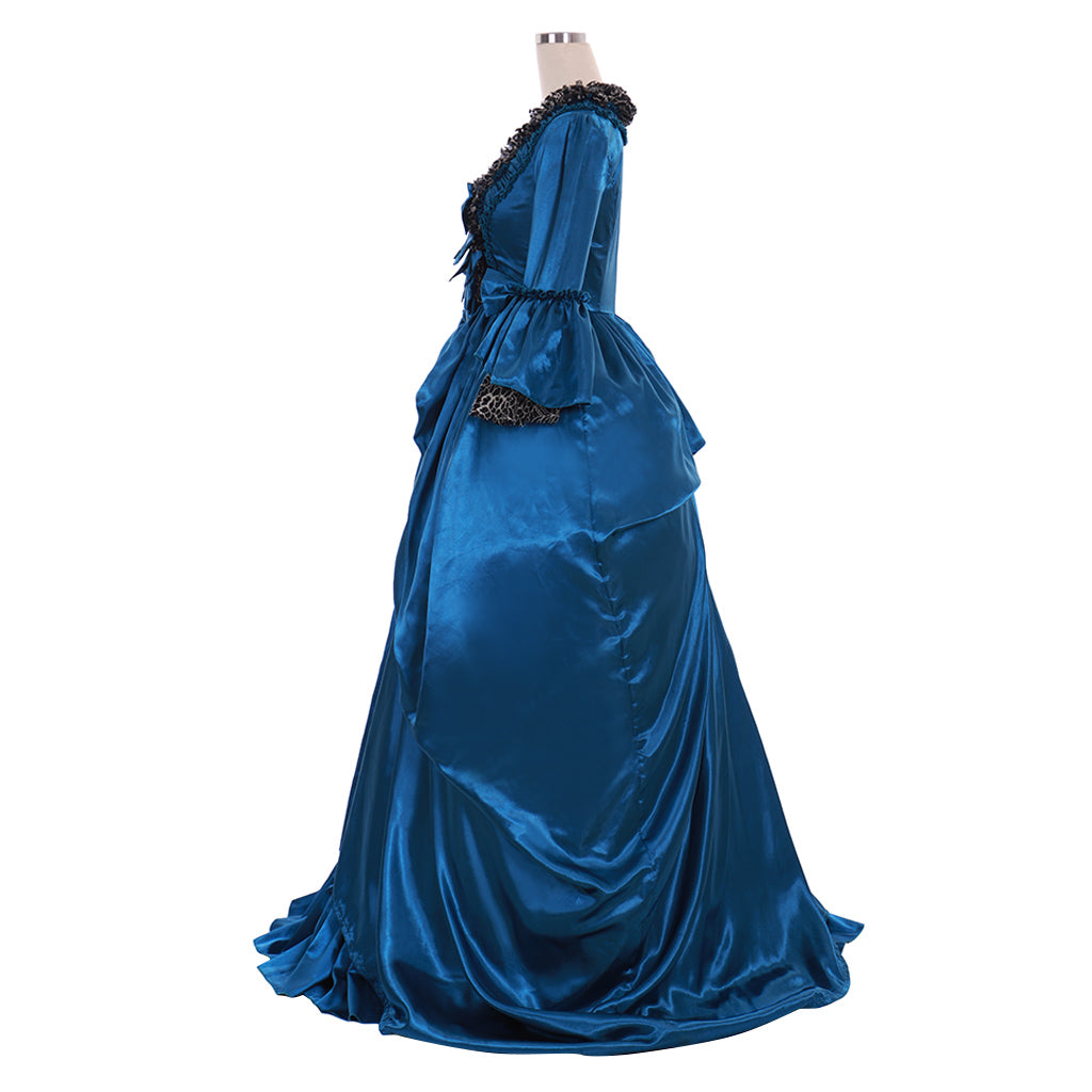Rococo Victorian Vintage Inspired Dress Party Costume Prom Down Princess Shakespeare Solid Striped dress Bow Accessory Trumpet Sleev Blue Women's Halloween Carnival Valentine's Day Party Evening Dress Masquerade Adults' Dress All
