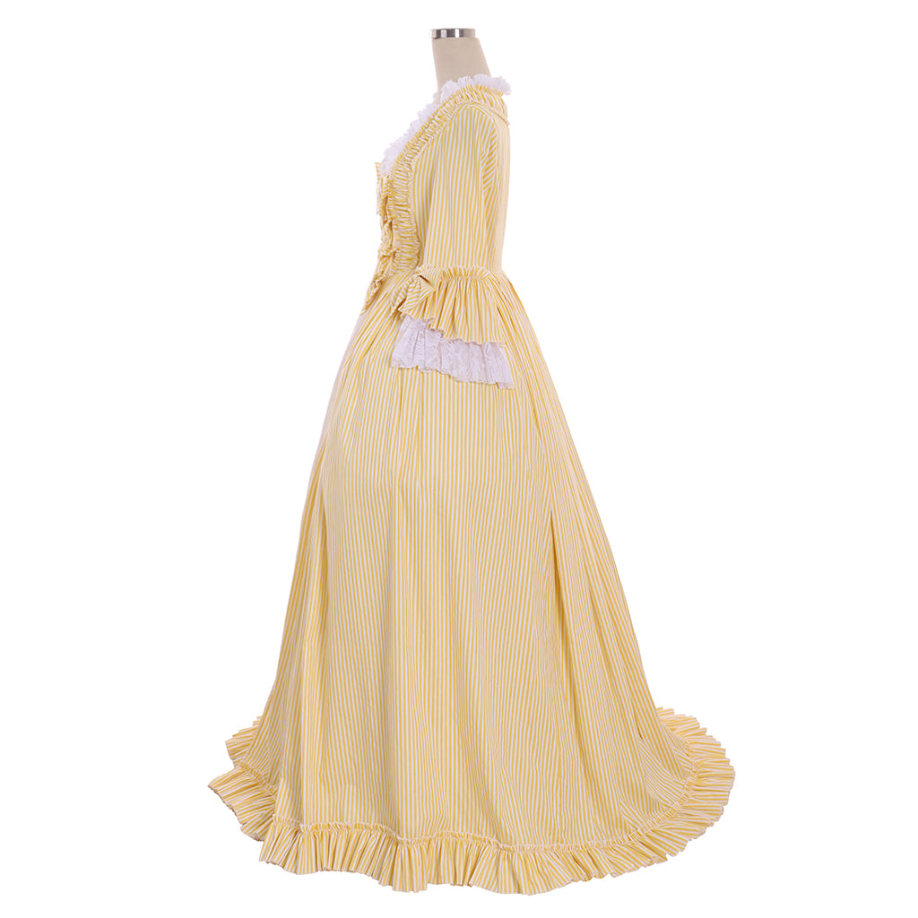 Rococo Victorian Vintage Inspired Dress Party Costume Prom Down Princess Shakespeare Solid Striped dress Bow Accessory Trumpet Sleev Yellow Women's Halloween Carnival Valentine's Day Party Evening Dress Masquerade Adults' Dress All