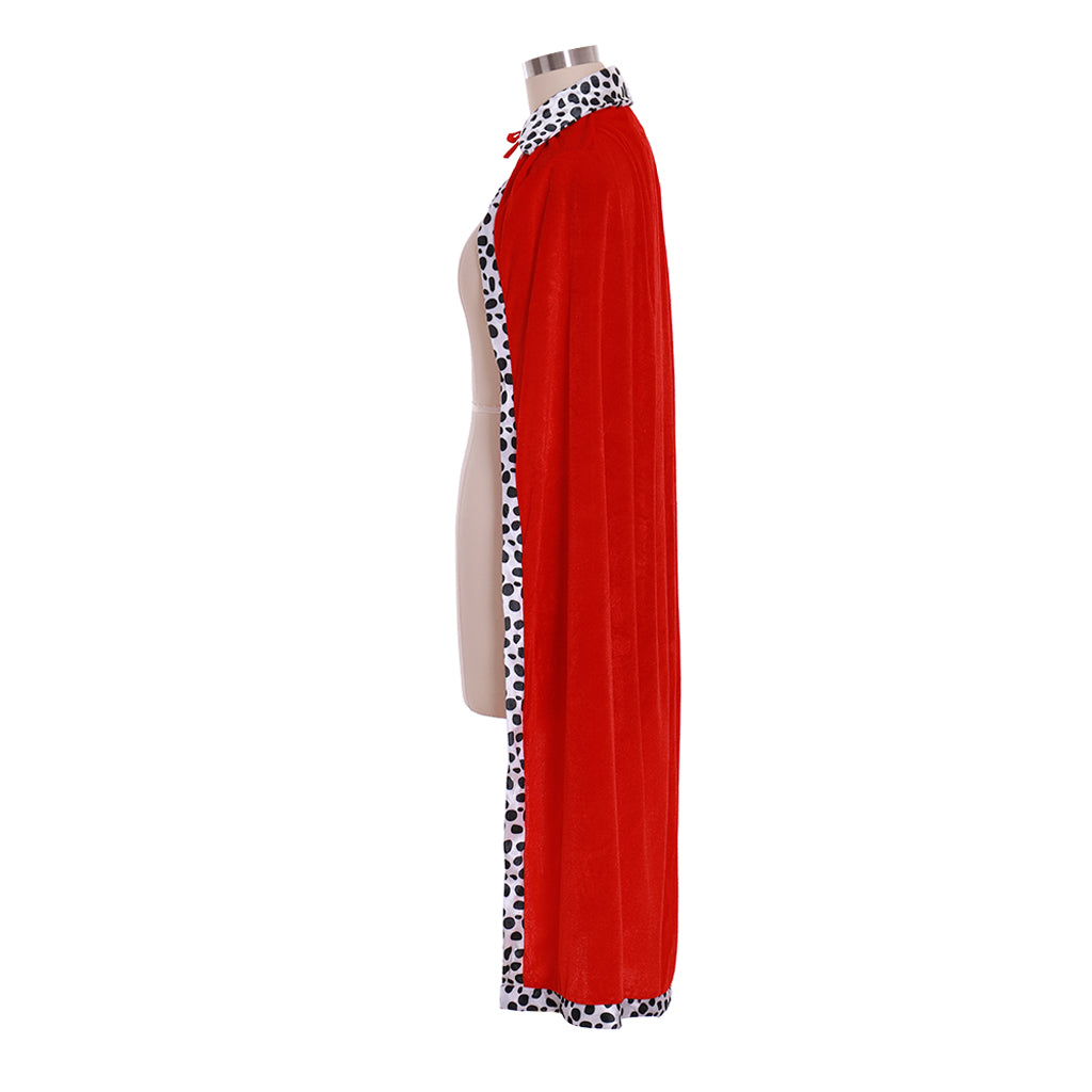 Medieval Red Full-Length Cloak with Leopard Print Trim Detailing
