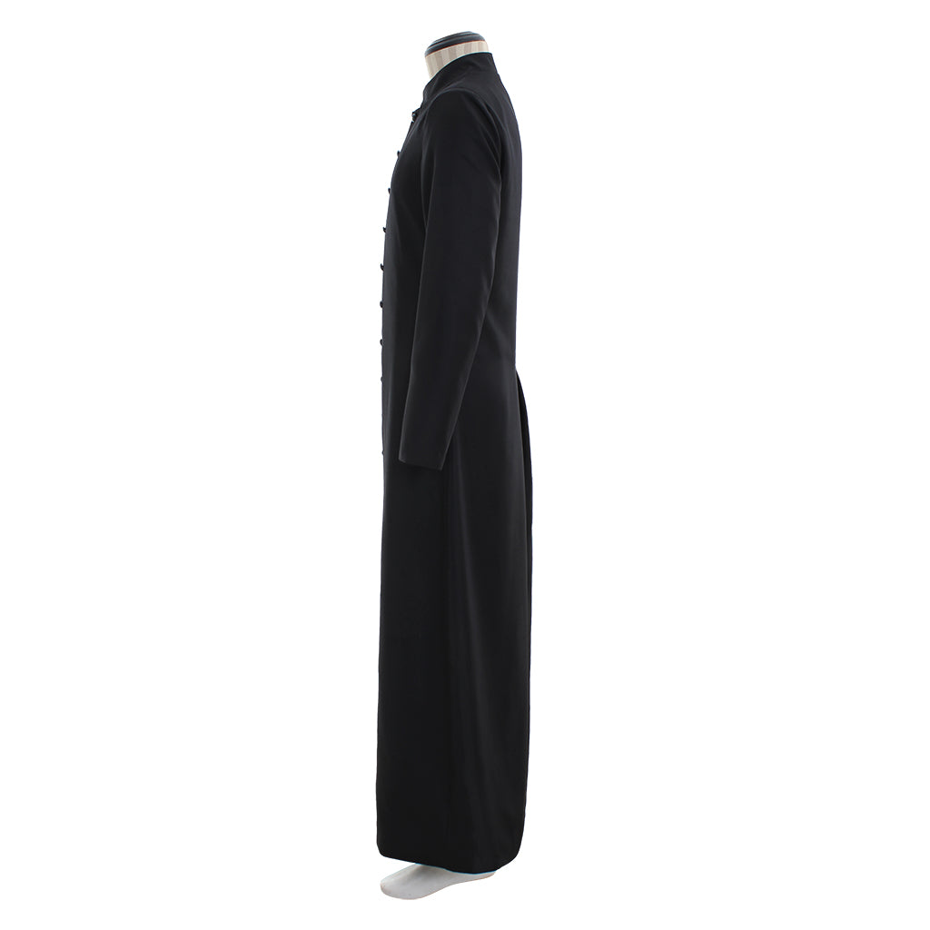 Medieval Renaissance Men's Black Cosplay Long Coat with Stand Up Collar, Long Sleeves and Button Front Design Gothic Vintage Party Outerwear