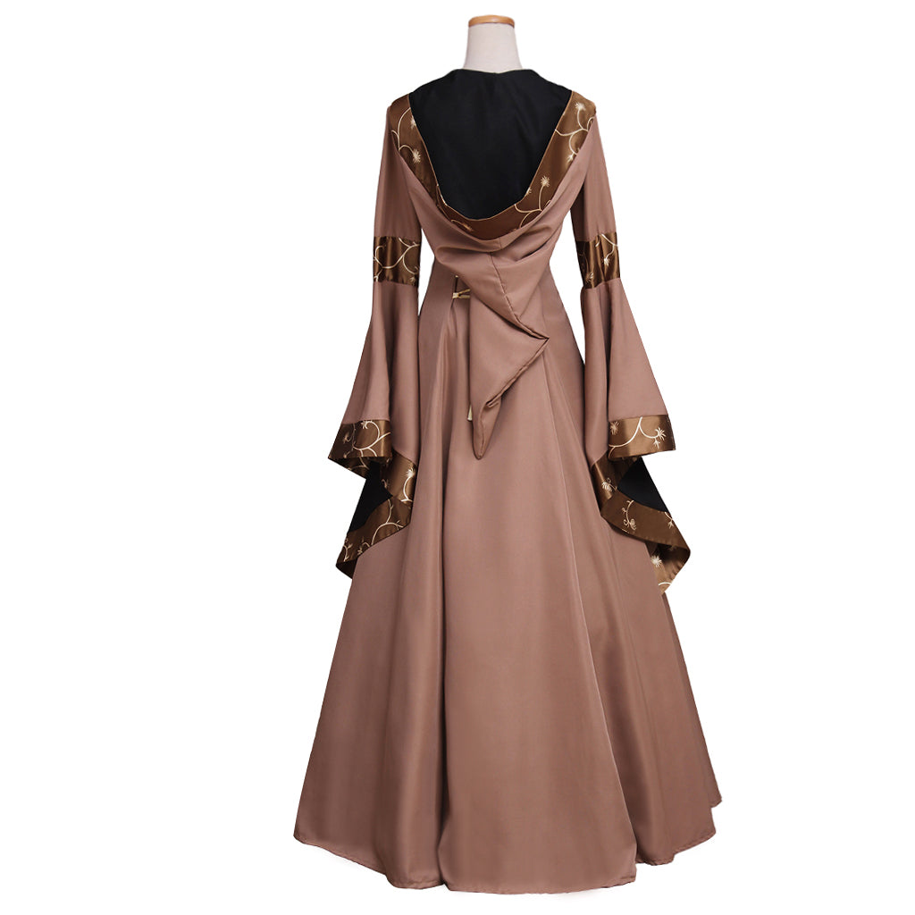 Medieval Women Renaissance Brown Cosplay Costume Adult Ancient Gown With Lace - Up Bell Sleeves Norse Gothic Ladies Halloween Christmas Dress