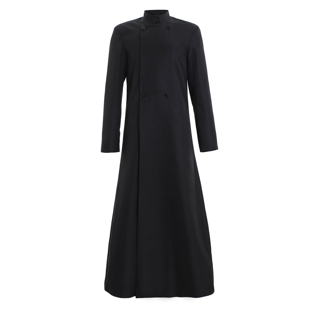 Medieval Renaissance Men's Black Cosplay Long Coat with Stand Up Collar, Long Sleeves and Button Front Design Gothic Vintage Party Outerwear