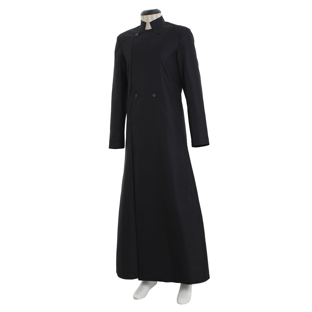 Medieval Renaissance Men's Black Cosplay Long Coat with Stand Up Collar, Long Sleeves and Button Front Design Gothic Vintage Party Outerwear