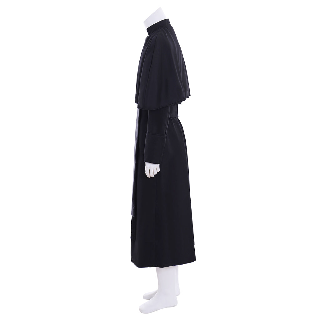 Victorian Men's Black Clergy Inspired Cloaked Long Coat Costume Cosplay Stage Outfit Adult Halloween Christmas Party Themed Outfit