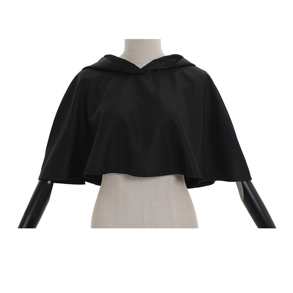 Medieval Gothic Black Hooded Short Cloak Cropped Cape for Cosplay Halloween Costumes
