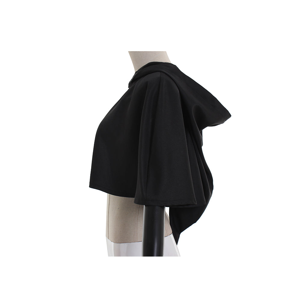 Medieval Gothic Black Hooded Short Cloak Cropped Cape for Cosplay Halloween Costumes