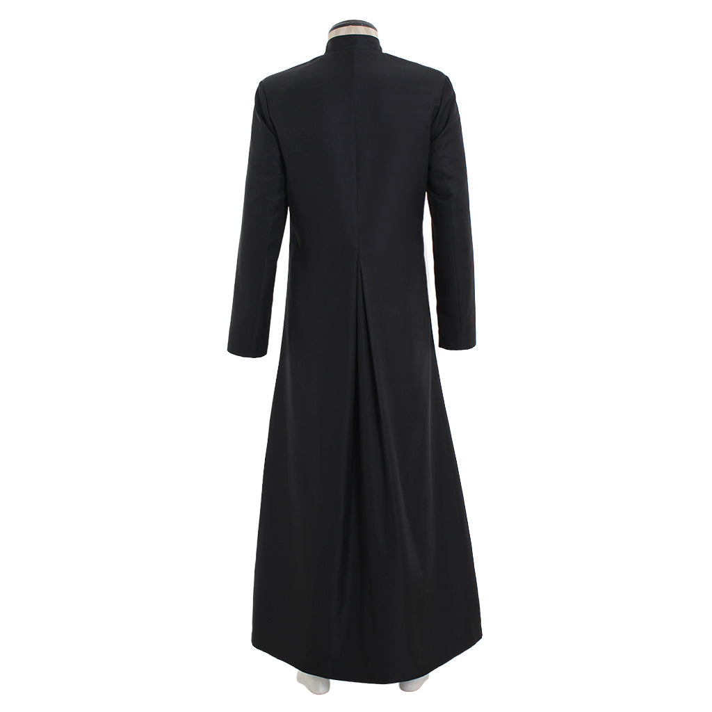Medieval Renaissance Men's Black Cosplay Long Coat with Stand Up Collar, Long Sleeves and Button Front Design Gothic Vintage Party Outerwear