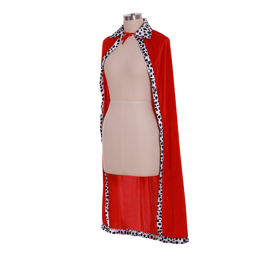 Medieval Red Full-Length Cloak with Leopard Print Trim Detailing