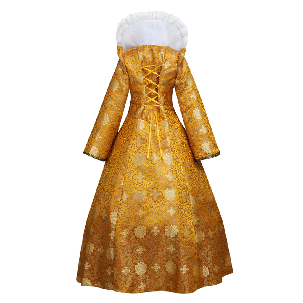 Anne Boleyn Dress Costume Tudor Queen Dress Queen Elizabeth Ball Gown Dresss Costume Prom Outfit Gold Brown Ornate Pattern Ruffled Collar Cuffs Women's Halloween Carnival Valentine's Day Party Evening Dress Masquerade Adults' Dress All