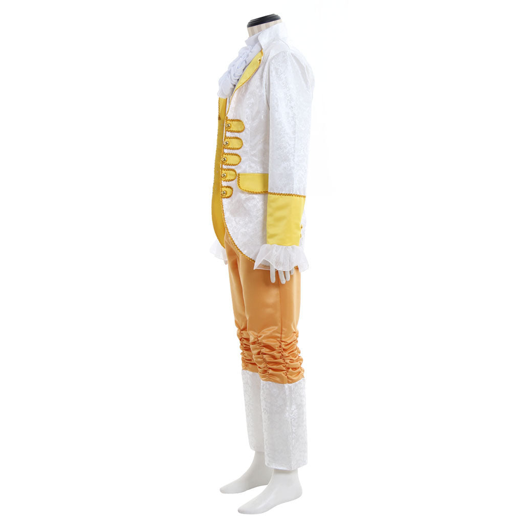 Medieval Men's White and Yellow Court Suit with Gold Accents Costume for Cosplay Themed Events Halloween Christmas or Themed Parties