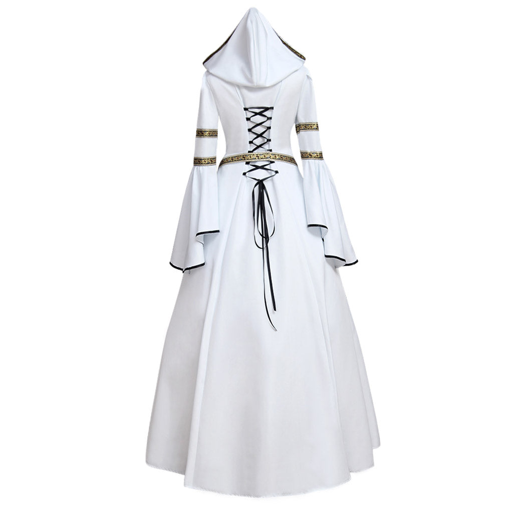 Medieval Vintage Regency Dress Hooded Black Red Gown Viking Cosplay Costume Long Sleeve With Lace - up Renaissance Gown Women Cosplay Costume Adult Ladies Halloween Christmas Dress