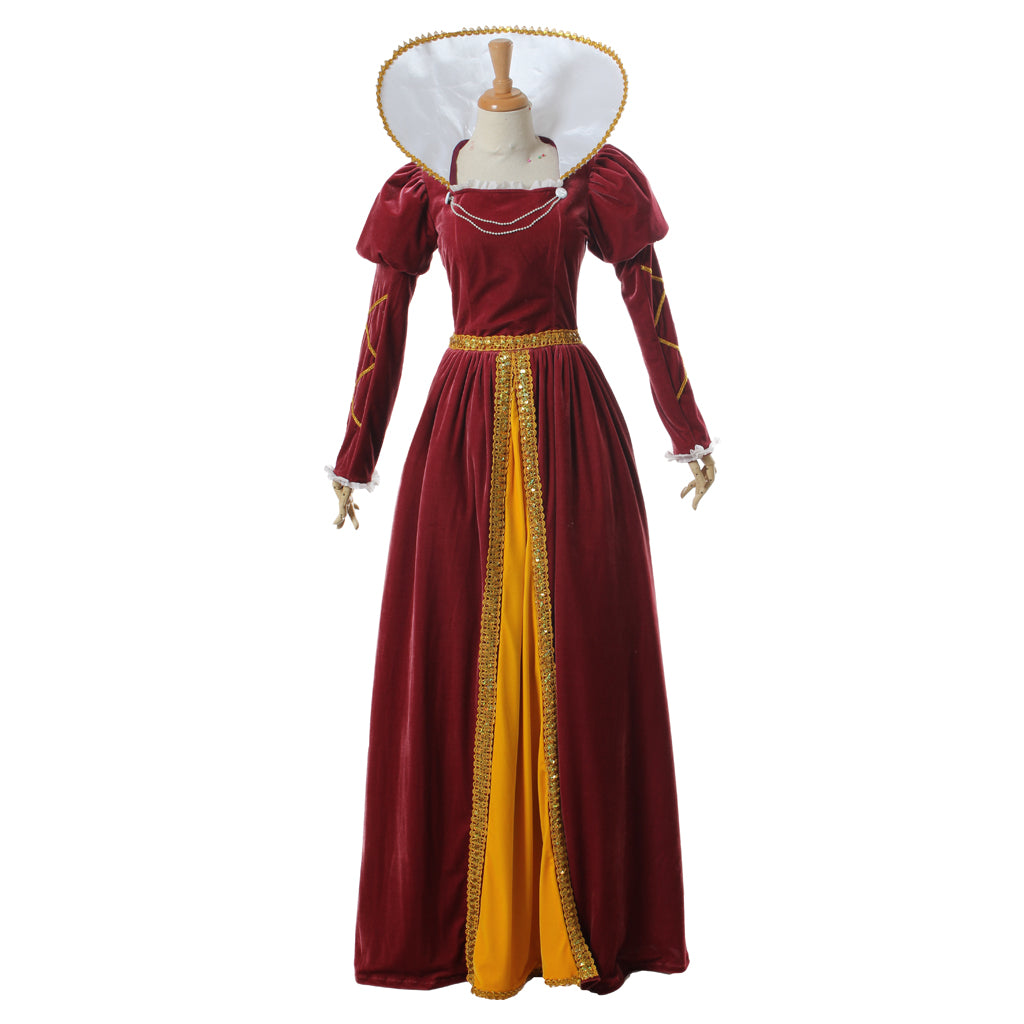 Medieval Women Renaissance Cosplay Costume Adult Ancient Outfit With Ruffled Collar And Color - Blocked Long Skirt Gothic Ladies Dress