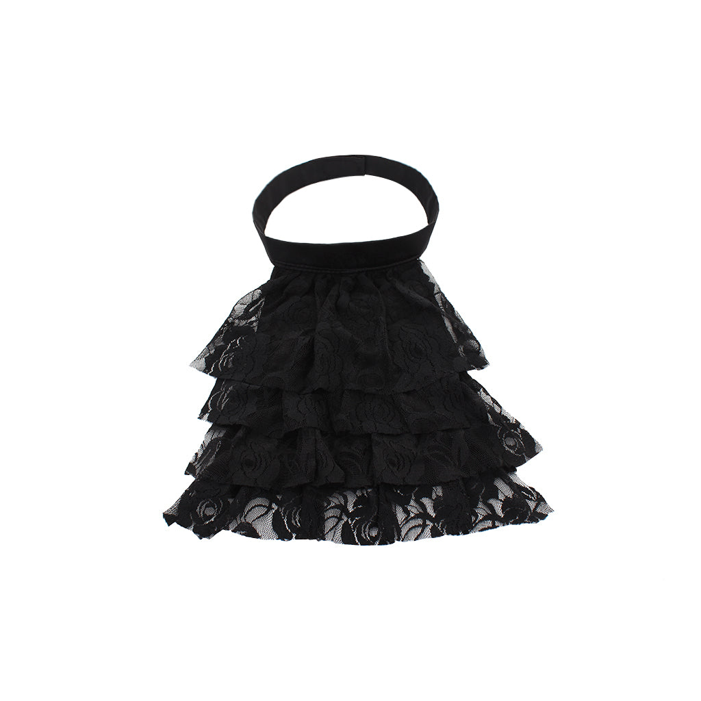 Gothic Black Lace Tiered Ruffle Choker Collar Victorian-Inspired Black Lace Ruffled Choker Collar Black Lace Layered Ruffled Choker Collar