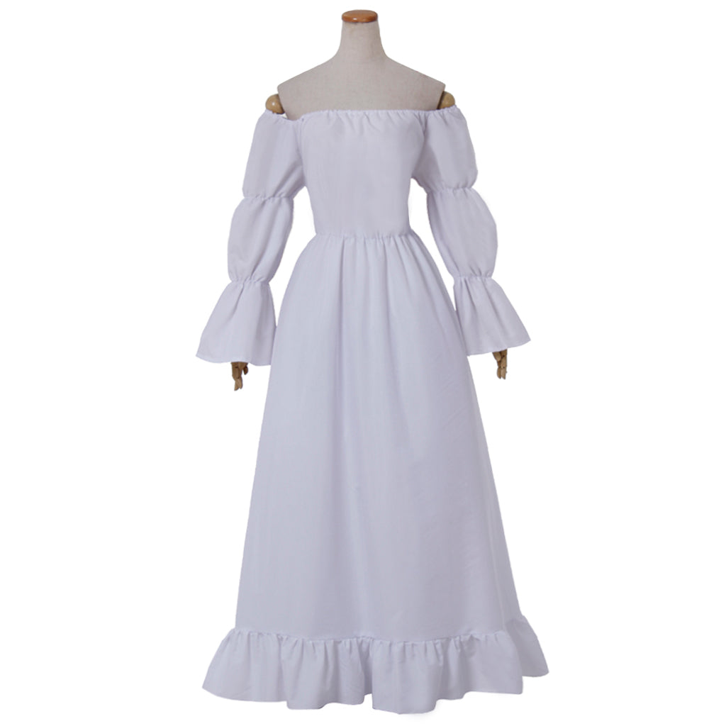 Medieval Renaissance Women's Red and White Cosplay Dress with Square Neck, Puff Sleeves, Button Front and Contrast Trim Gothic Ladies Halloween Party Outerwear
