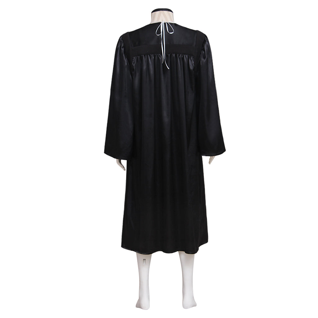 18th Century European Rococo Style Gentleman’s Robe with Black Fabric and White Collar Accent for Historical Reenactments Cosplay Events Halloween Christmas or Parties