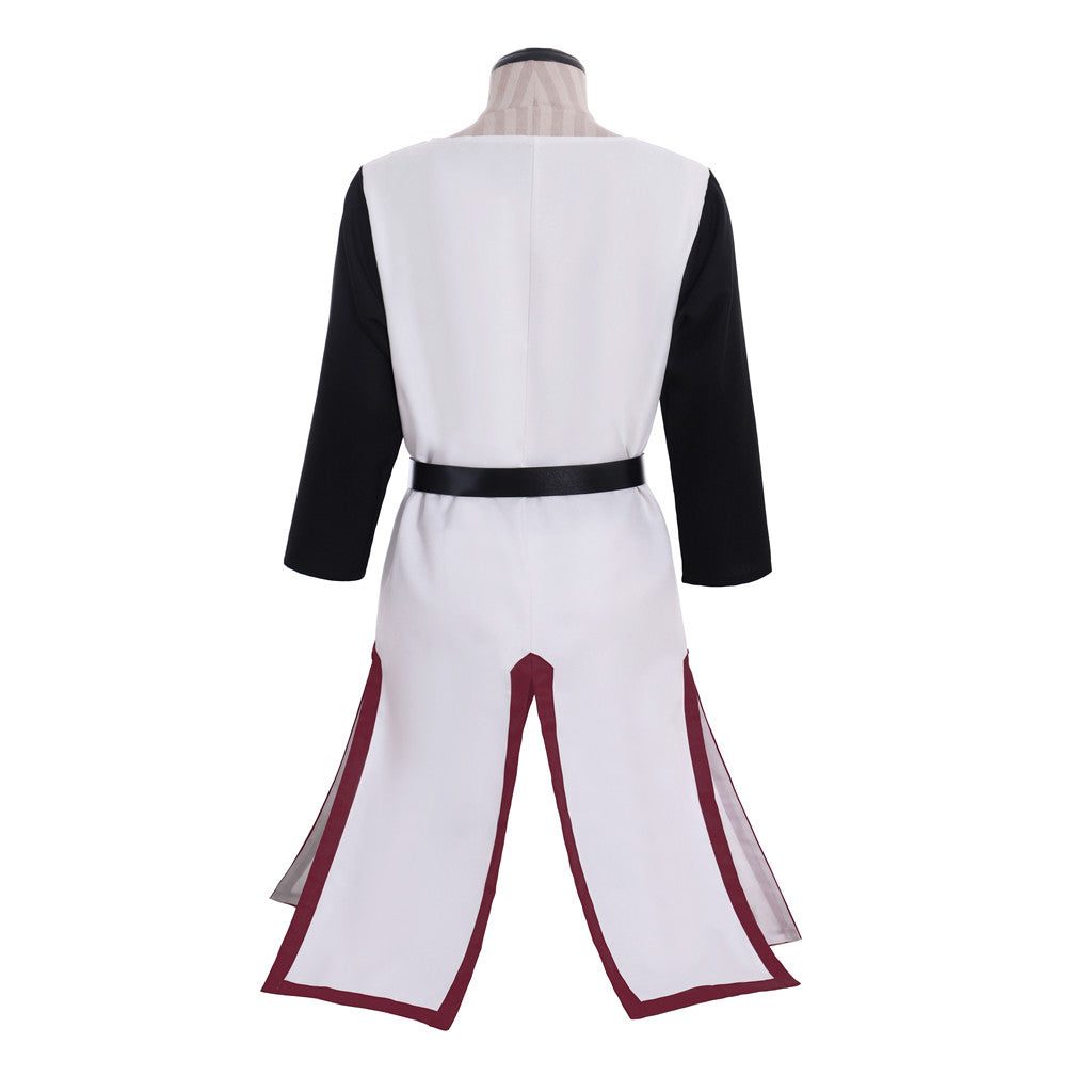 Medieval Templar Men's White Tunic with Black Sleeves, Red Cross and Belt Costume for Historical Reenactments, Cosplay Events or Halloween Parties