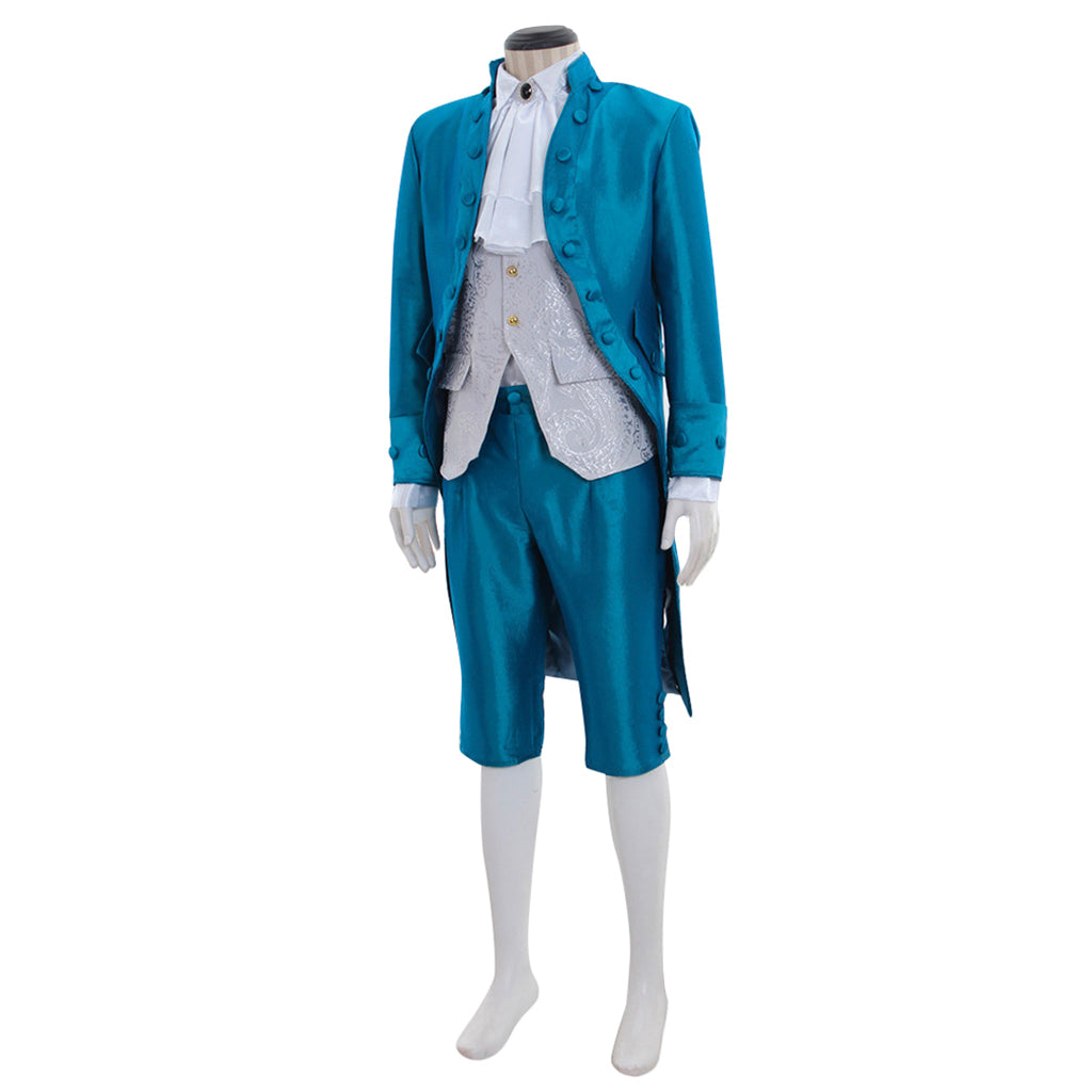 Medieval Men's Turquoise coat with White Shirt, Grey Vest and Turquoise Breeches Costume for Cosplay Themed Events Halloween Christmas or Themed Parties