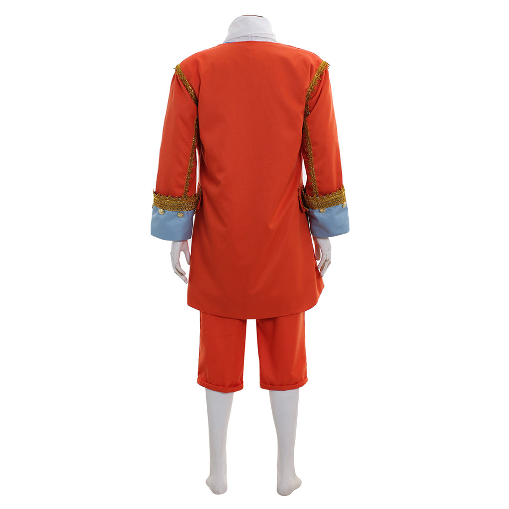 Medieval Victorian Men's Orange Gold Trimmed Blue Accented Noble Court Costume Set Cosplay Stage Outfit Adult Halloween Christmas Party Themed Outfit