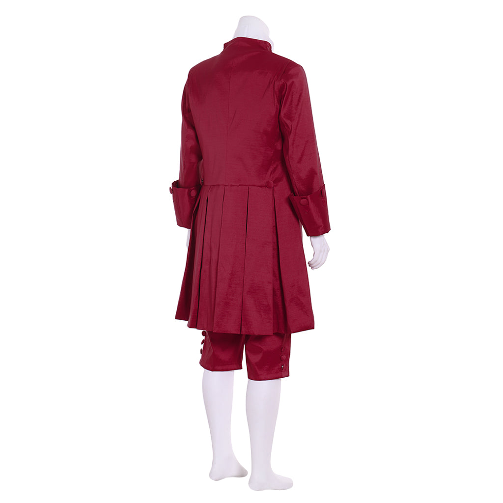 Colonial Men's Red Coat with White Ruffle, Red Waistcoat and Breeches for Cosplay or Themed Events Halloween Christmas or Themed Parties