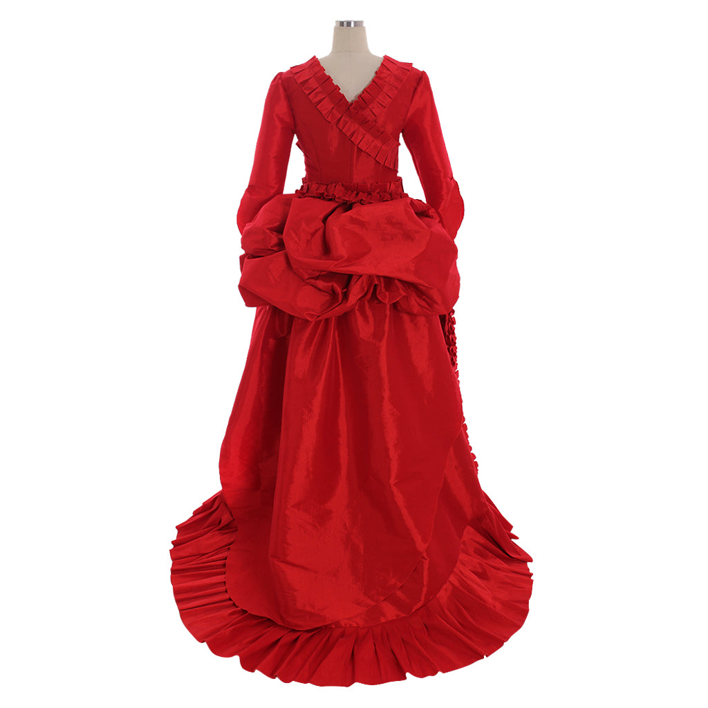 Victorian Rococo Medieval Floor Length Dress Ball Gown Party Costume Princess Solid Color Ball Gown Long Sleeve Red Women's Halloween Carnival Party Evening Dress Valentine's Day Party Masquerade Adults' Dress All