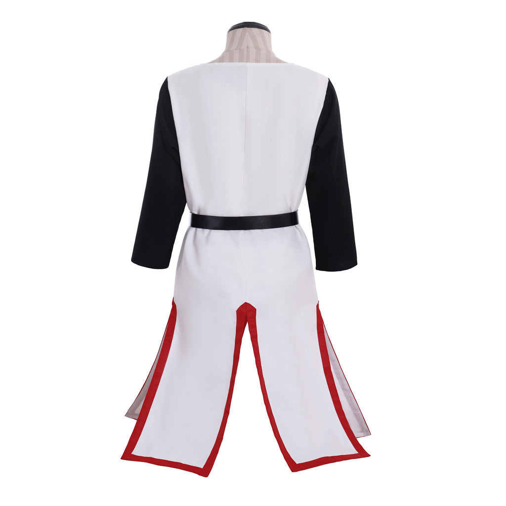 Medieval Templar Men's White Tunic with Black Sleeves, Red Cross and Belt Costume for Historical Reenactments, Cosplay Events or Halloween Parties