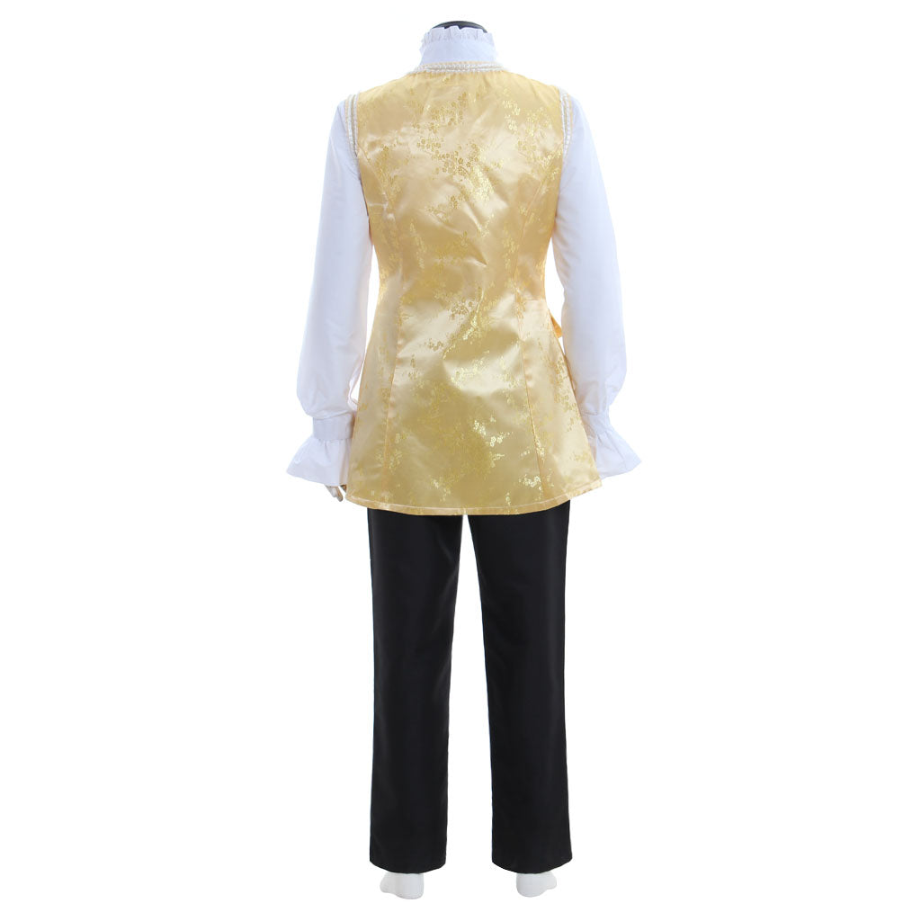 Medieval Men's White and Yellow Court Suit with Gold Accents Costume for Cosplay Themed Events Halloween Christmas or Themed Parties