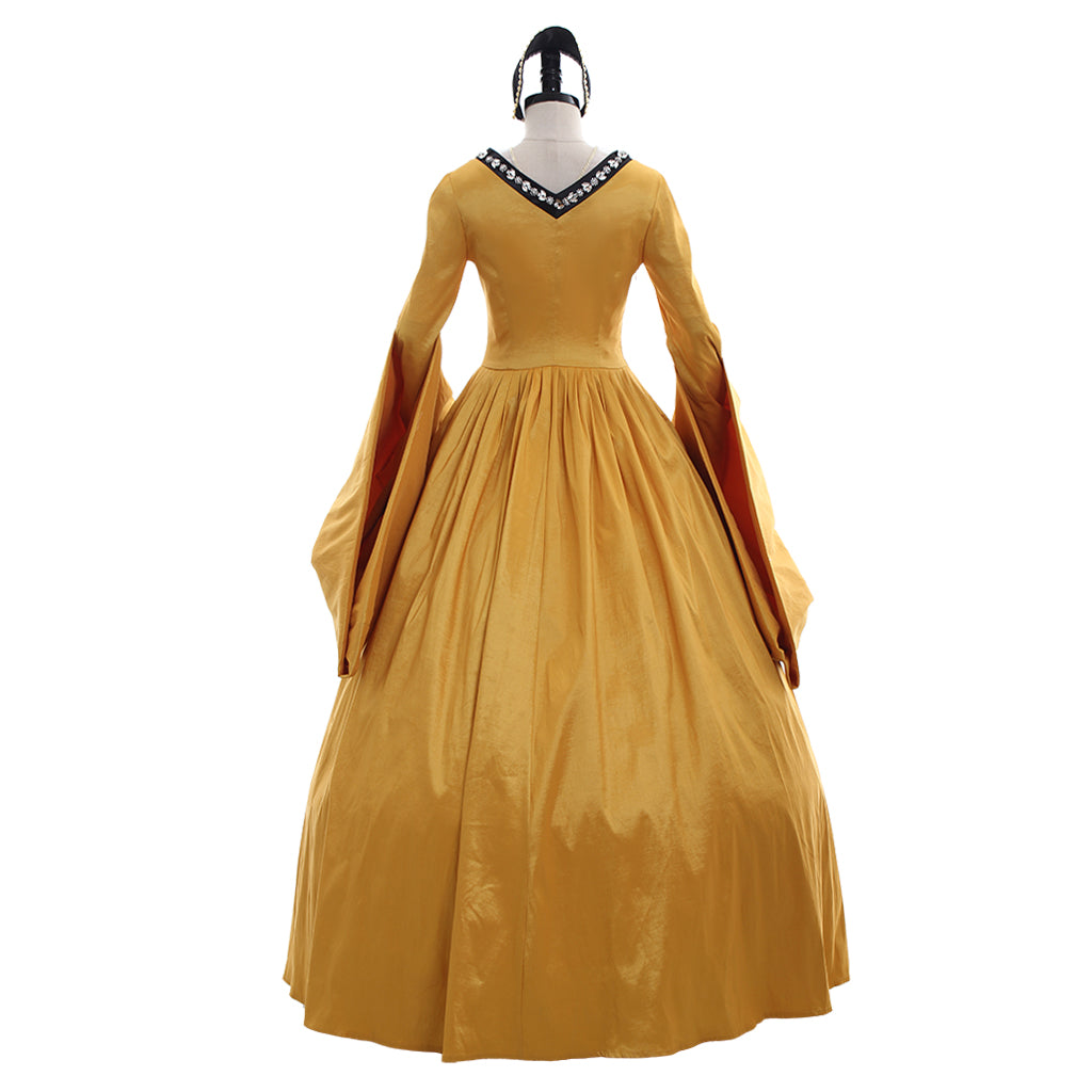 Tudor Dynasty Medieval Court Dress Renaissance Inspired Gown Halloween Fancy Outfits Party Costume Prom Outfit Green Gold-Embroidered Square Neckline Puff Sleeve Women's Halloween Carnival Valentine's Day Masquerade Adults' Dress All