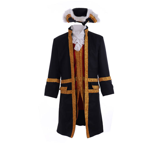Medieval Men's Black Rococo Court Coat with Gold Trim and Wig Cosplay Stage Costume Adult Halloween Christmas Party Themed Outfit