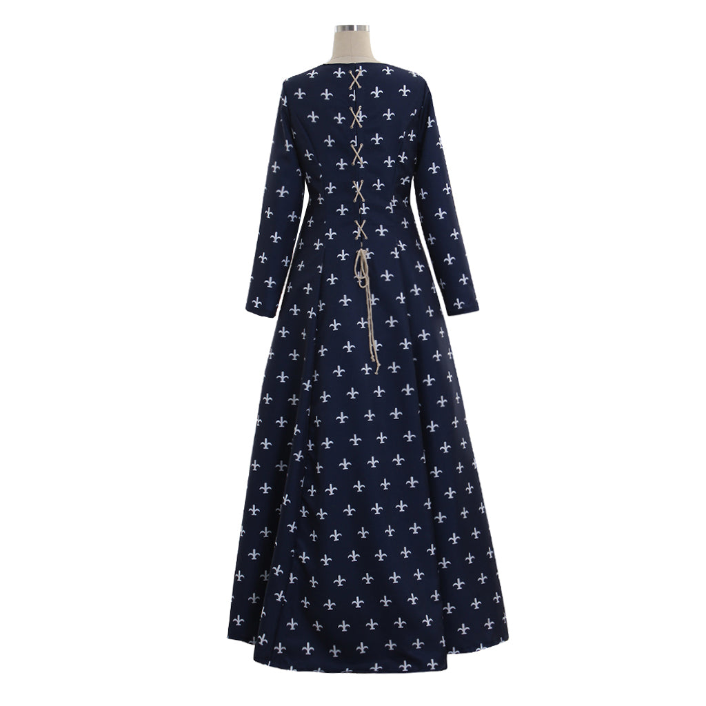 Medieval Women Viking Green With Yellow Cross Patterns Cosplay Costume Adult Renaissance Ancient Gown With Long Sleeves Norse Gothic Ladies Halloween Christmas Dress