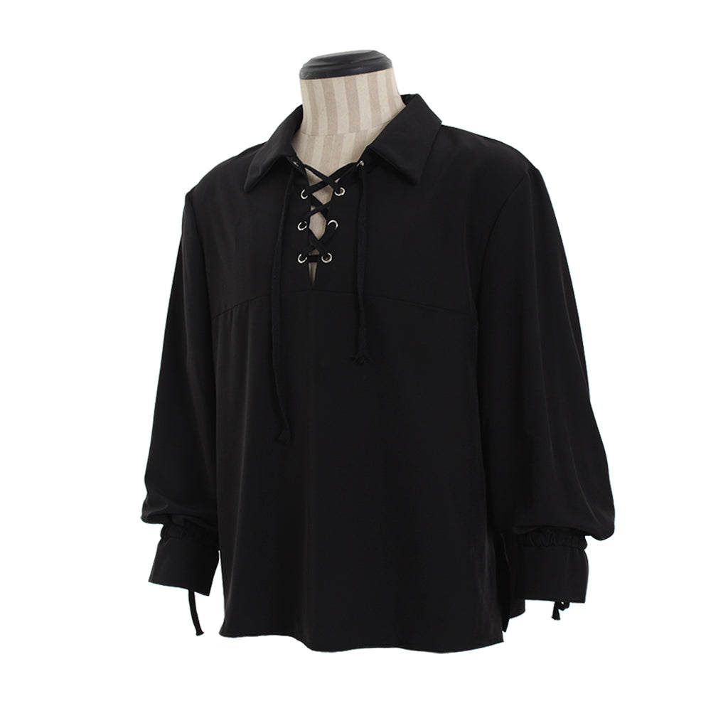 Medieval Men's White Long Sleeve Shirt with Spread Collar and Lace up Neckline for Cosplay Themed Events, Halloween, Christmas or Parties