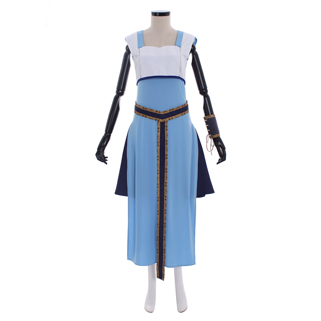 Medieval Women Viking Blue, White And Dark Blue Cosplay Costume Adult Renaissance Ancient Hooded Lace Up With Belt Norse Gothic Ladies Halloween Christmas Square Neck Maxi Dress