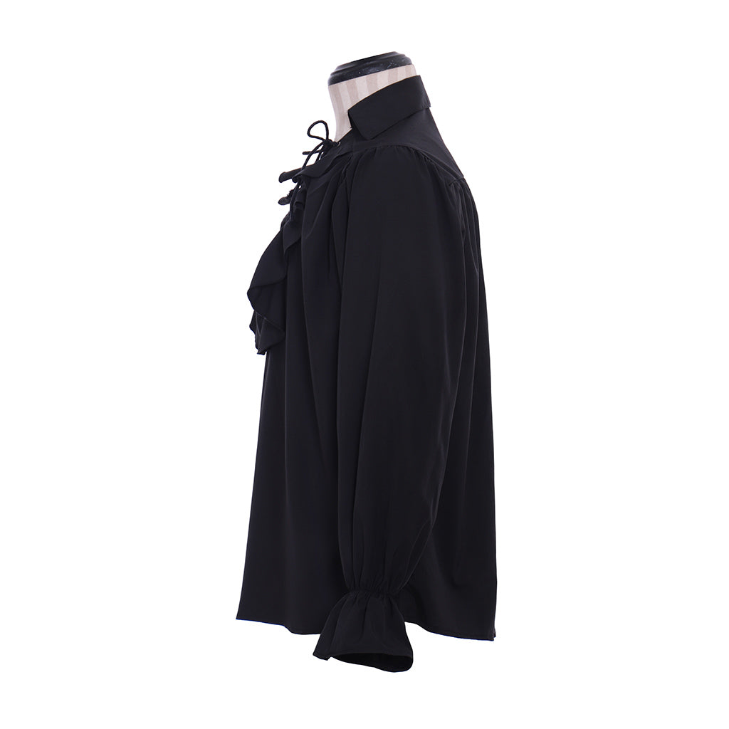 Medieval Men's White Long Sleeve Shirt with Ruffled Lace up Neckline and Flared Cuffs for Cosplay Themed Events Halloween Christmas or Parties