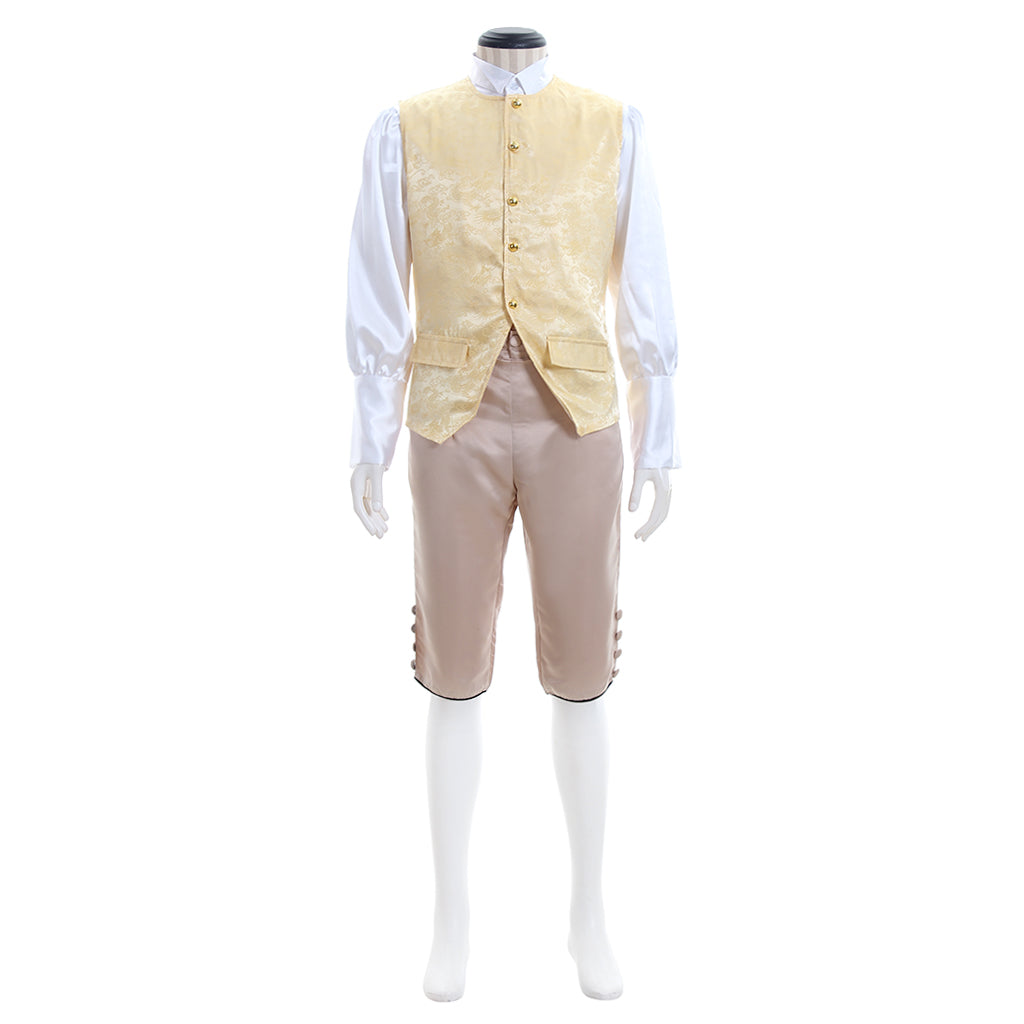 18th Century European Rococo Style Gentleman’s Suit with Beige Vest and Contrasting Trim for Historical Reenactments Cosplay Events Halloween Christmas or Parties