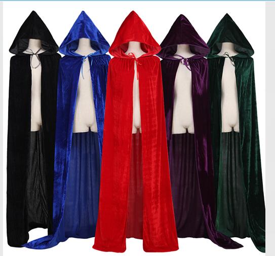 Medieval Hooded Velvet Cloak Adult Renaissance Vintage Cosplay Long Robe