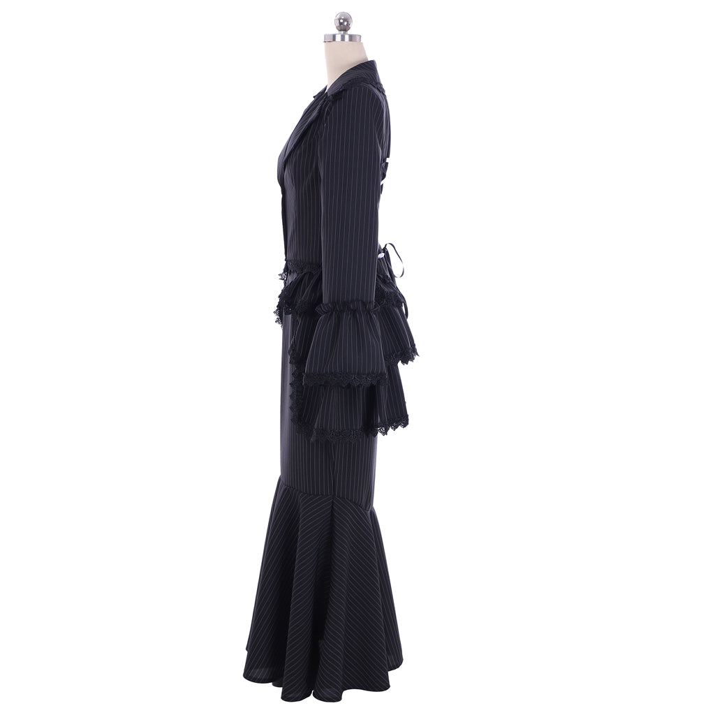 Victorian Rococo Medieval Length Dress Striped DressTrumpet Sleeve Ball Gown Solid Color Ball Gown Women's Royal Halloween Carnival Party Evening Dress Valentine's DayParty Masquerade Adults' Dress All