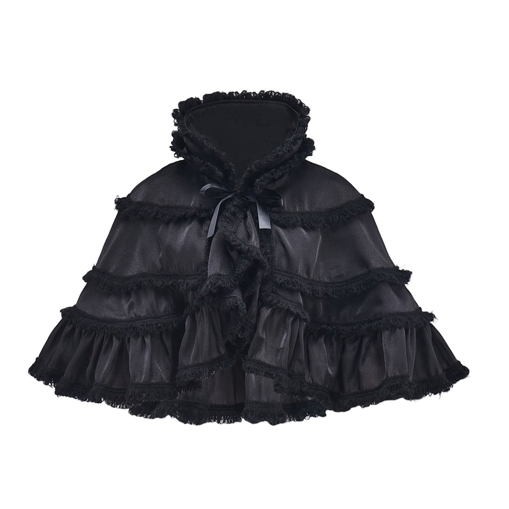 Rococo Style Blush Pink Tiered Ruffled Tulle Cloak with Bow Accent for Historical Reenactments Theatrical Halloween and Christmas Celebrations