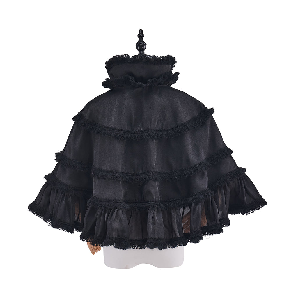 Rococo Style Blush Pink Tiered Ruffled Tulle Cloak with Bow Accent for Historical Reenactments Theatrical Halloween and Christmas Celebrations