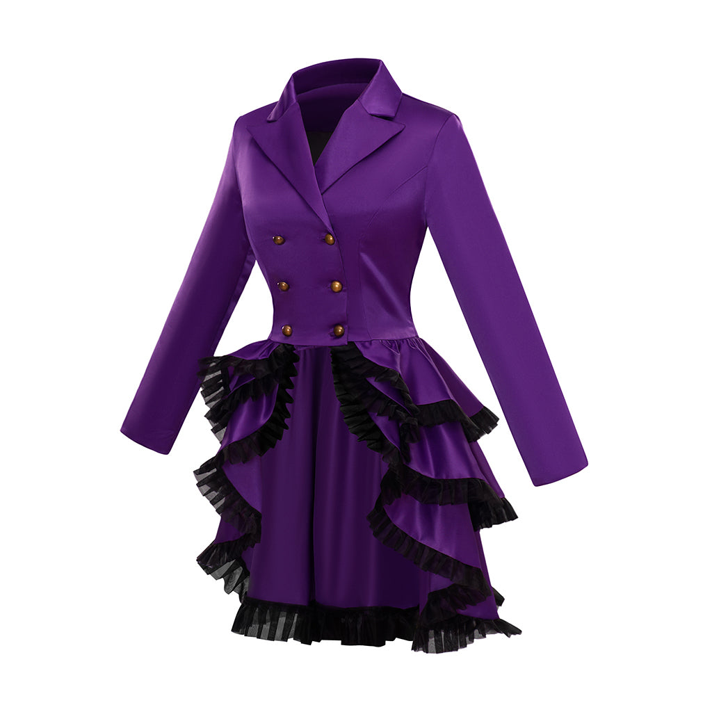 Medieval Style Purple Double breasted Jacket with Black Ruffled Hem for Historical Reenactments Medieval Themed Gatherings Halloween Christmas