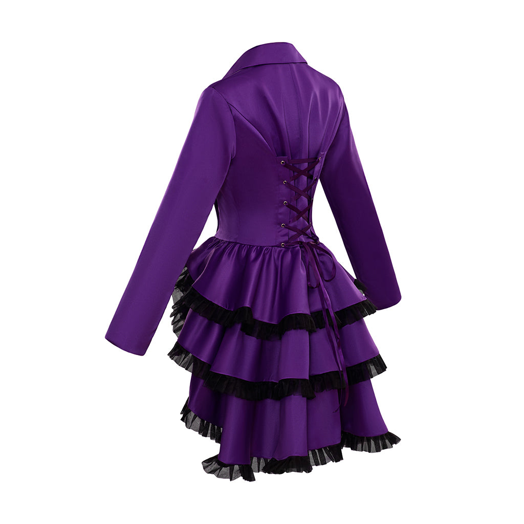 Medieval Style Purple Double breasted Jacket with Black Ruffled Hem for Historical Reenactments Medieval Themed Gatherings Halloween Christmas
