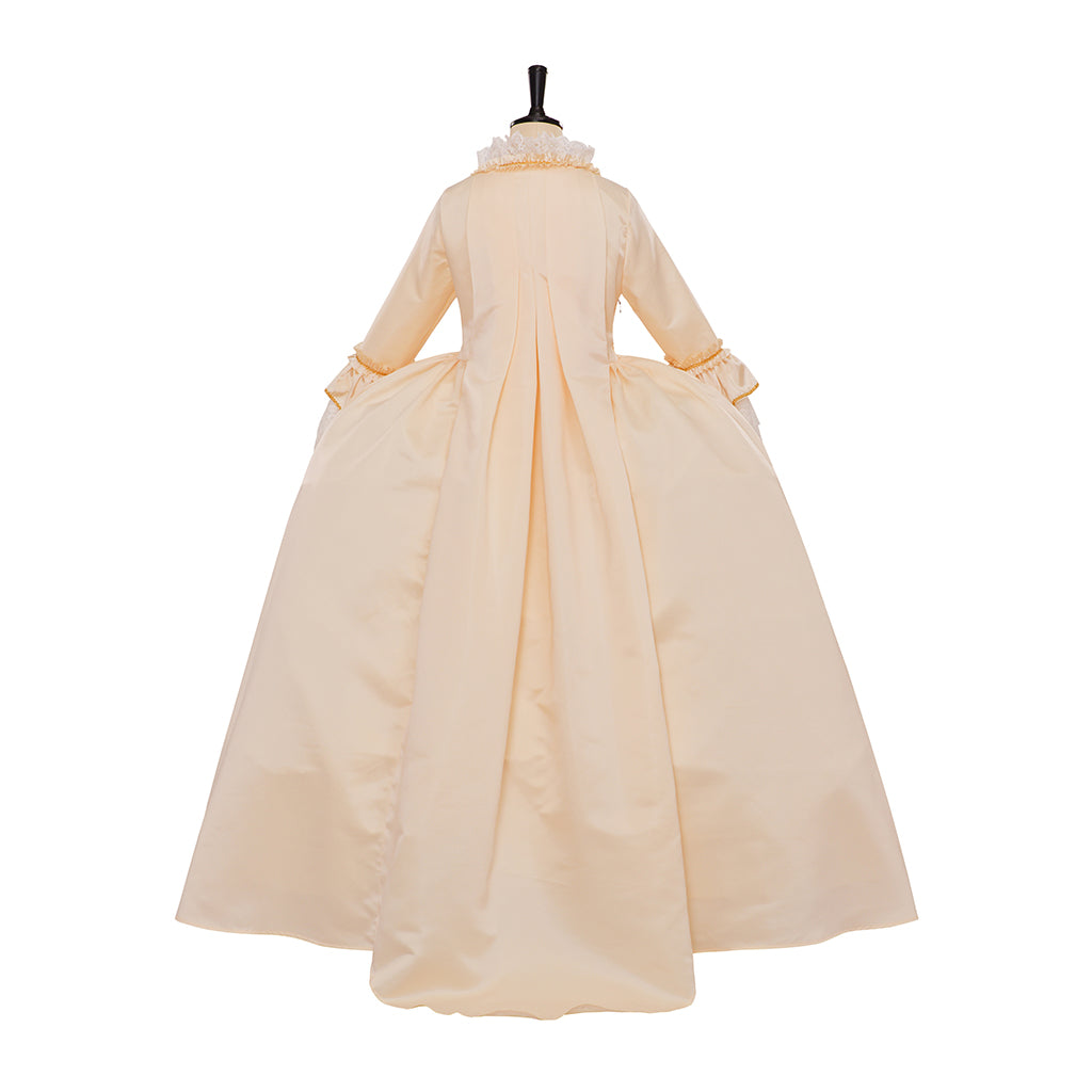 Rococo Style Cream Colored Gown with Gold Embroidered Motifs for Historical Reenactments Royal Court Halloween Christmas