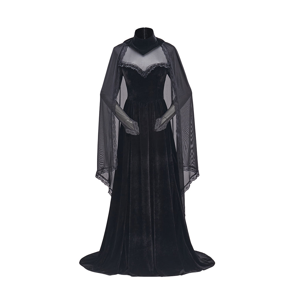 Medieval Black Gown with Sheer Sleeve Covers for Historical Reenactments Medieval Themed Events Halloween and Christmas Celebrations