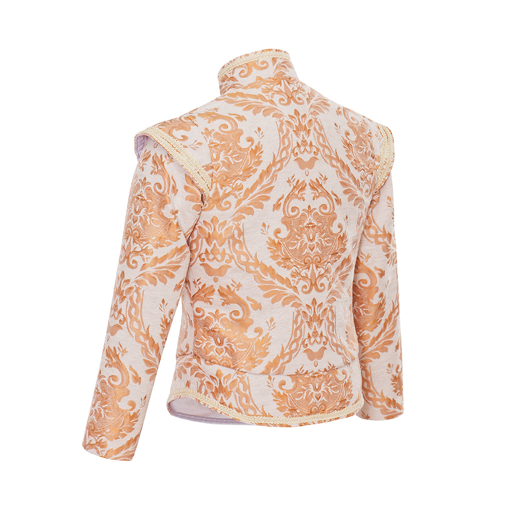 Renaissance Style Ornate Peach Patterned Jacket with Intricate Designs for Historical Reenactments Halloween Christmas