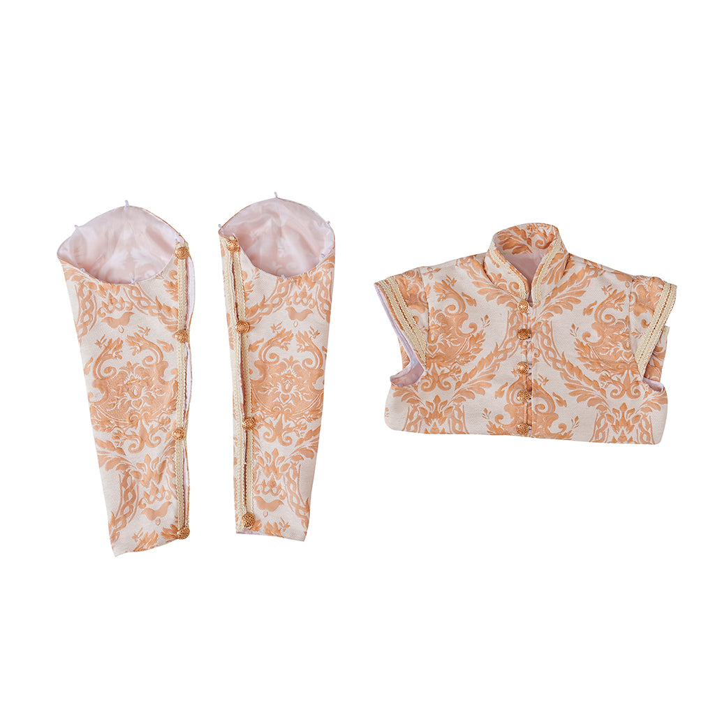 Renaissance Style Ornate Peach Patterned Jacket with Intricate Designs for Historical Reenactments Halloween Christmas