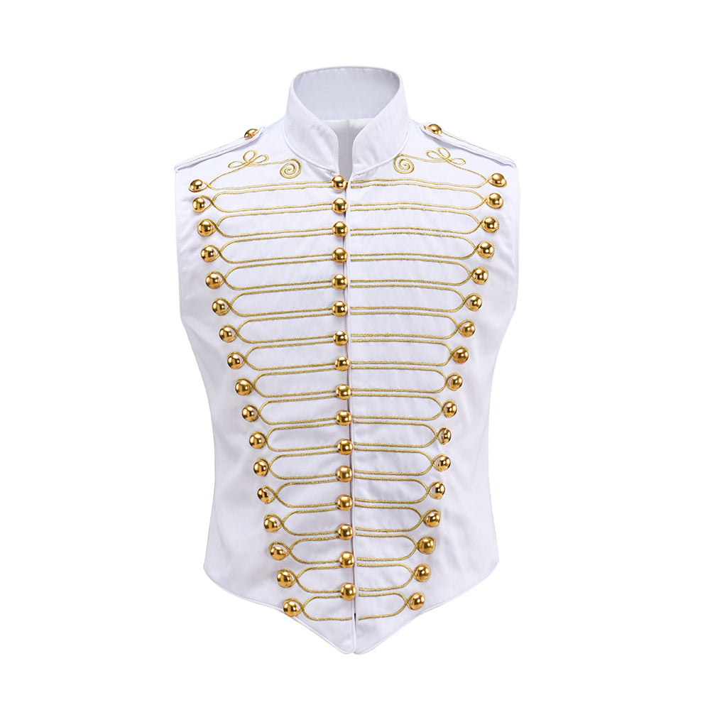 Medieval White Military Style Vest with Ornate Gold Buttons for Historical Reenactments Medieval Themed Events Halloween and Christmas