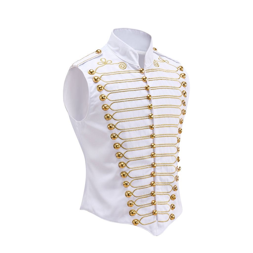 Medieval White Military Style Vest with Ornate Gold Buttons for Historical Reenactments Medieval Themed Events Halloween and Christmas
