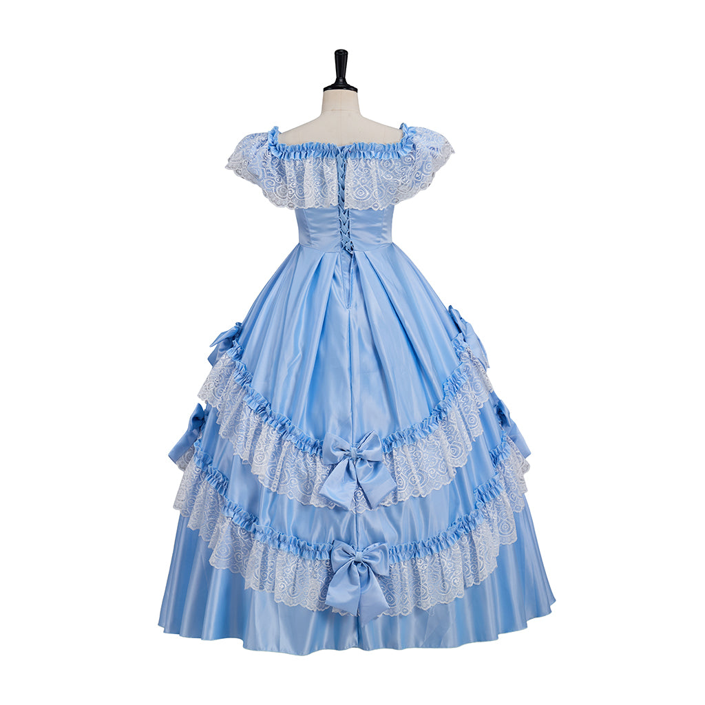 Renaissance Light Blue Ruffled Tiered Ball Gown Dress for Historical Reenactments Halloween and Christmas Costumes