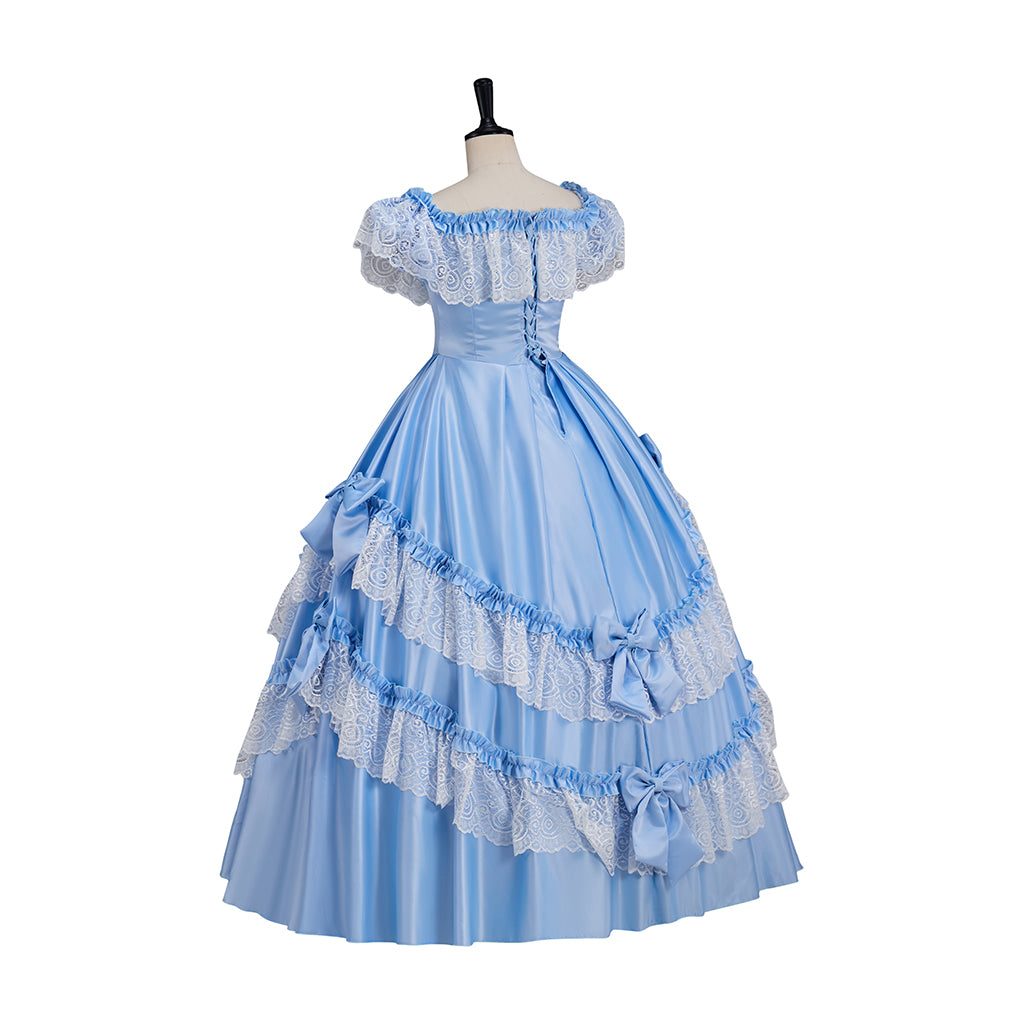 Renaissance Light Blue Ruffled Tiered Ball Gown Dress for Historical Reenactments Halloween and Christmas Costumes