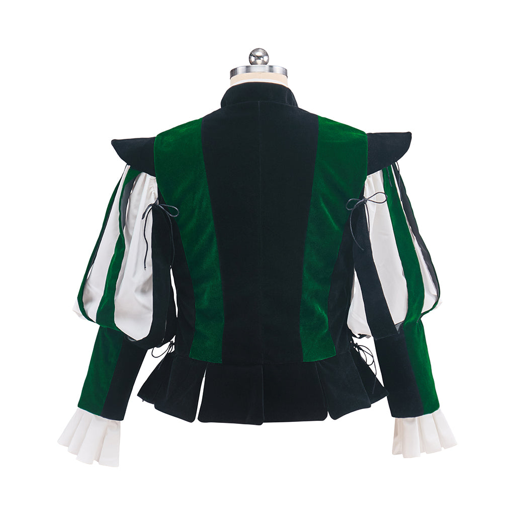 Medieval Green and Black Ornate Vest with Contrasting Sleeves and Lace up Front for Historical Reenactments Halloween and Christmas